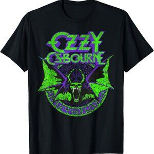 Ozzy Osbourne Bat Circle Neon T-Shirt Retro Rock Graphic Tee 80s Metal Icon 24